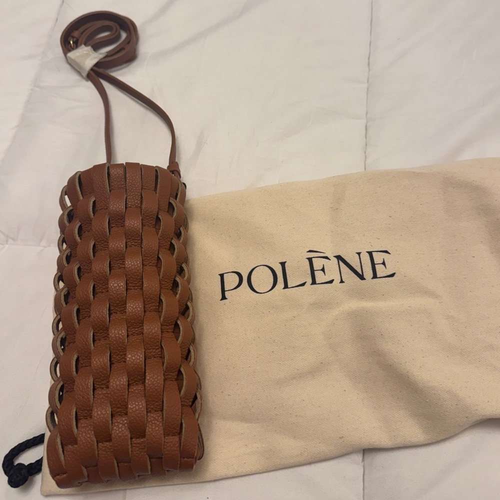 Polene Brown Woven Leather Crossbody Bag